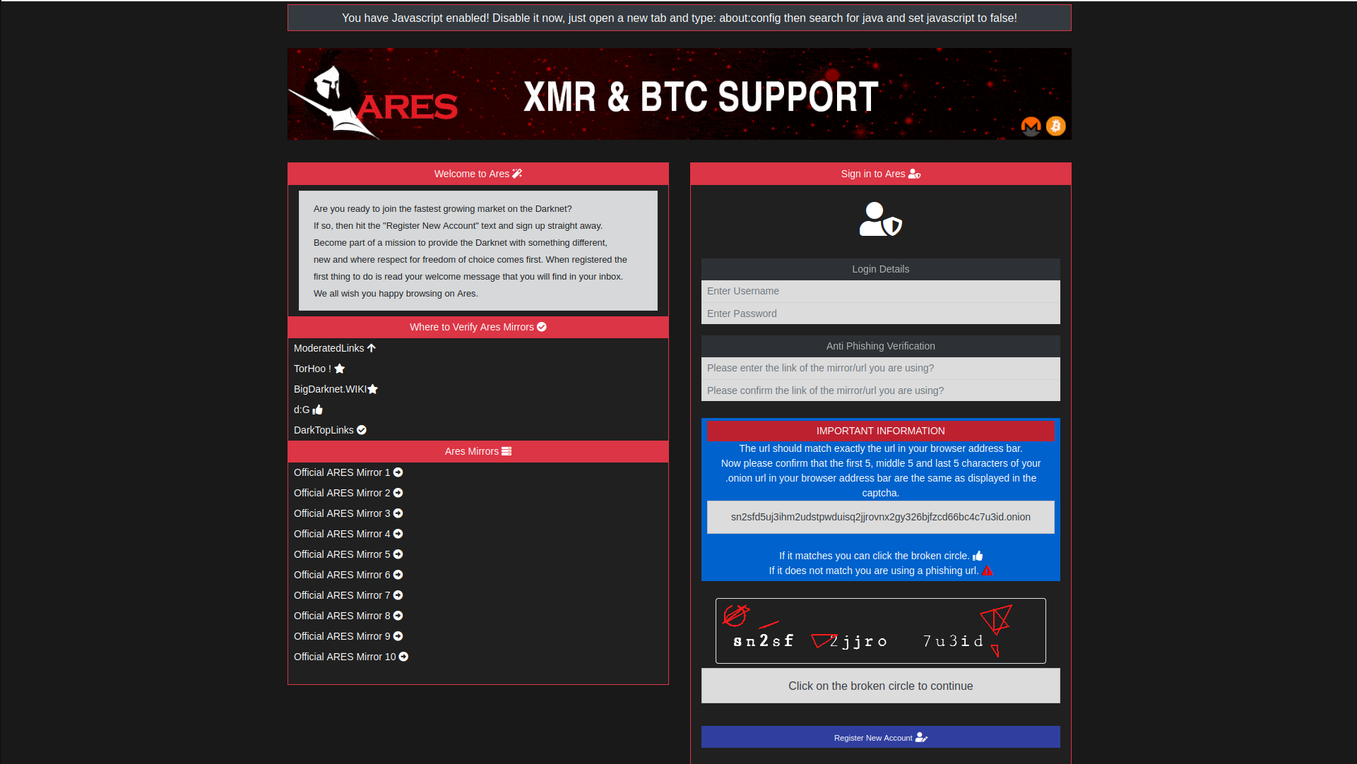 Ares Market Secure Ordering Process Interface