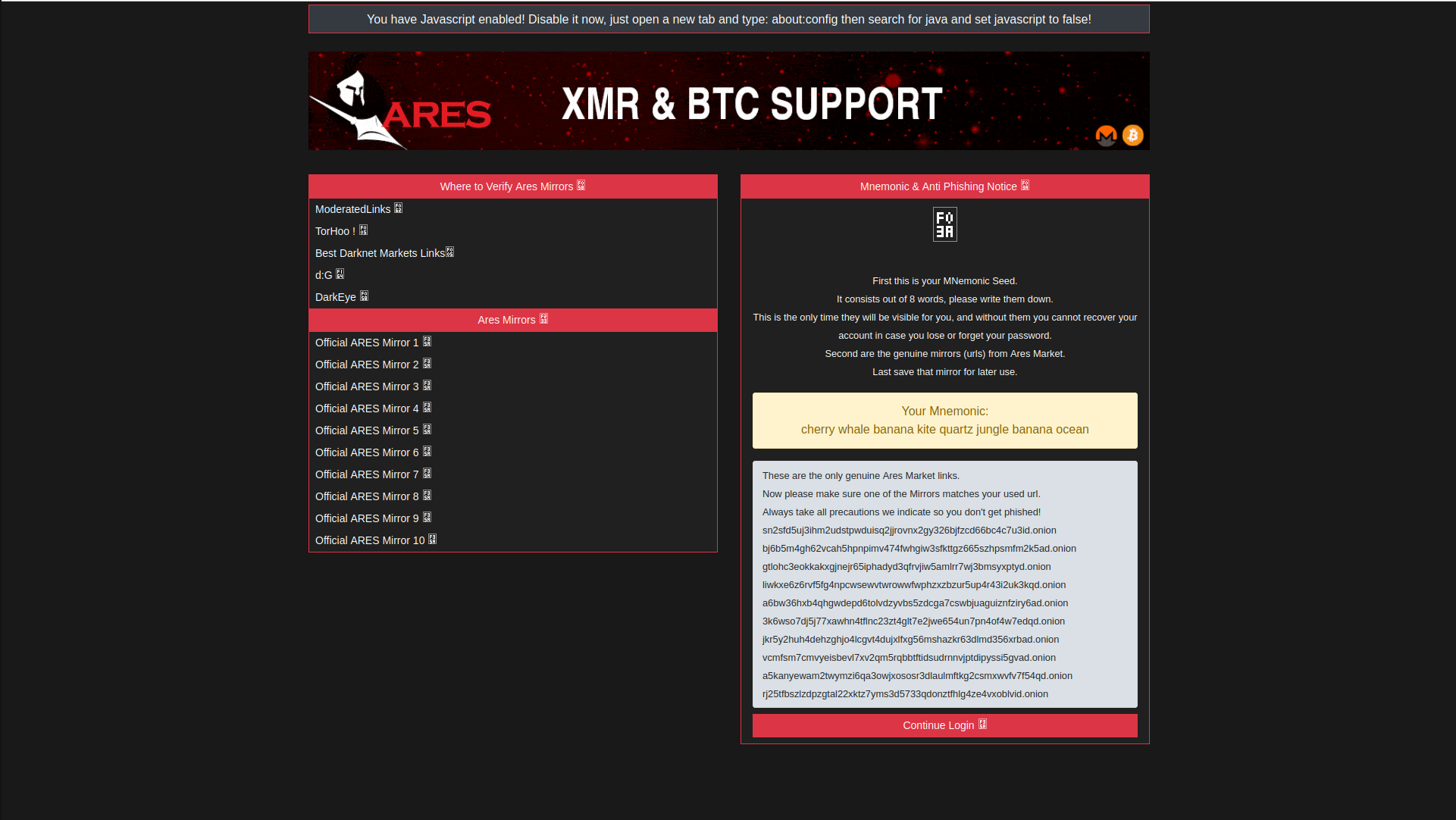 Ares Market FAQ and Support Interface showcasing comprehensive help system